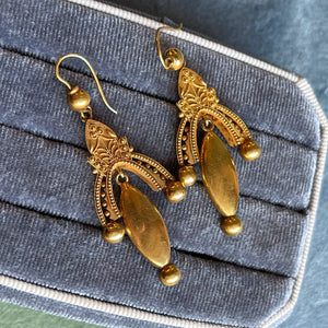 Victorian 15k Gold Etruscan Revival Earrings, c. 1870