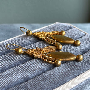 Victorian 15k Gold Etruscan Revival Earrings, c. 1870