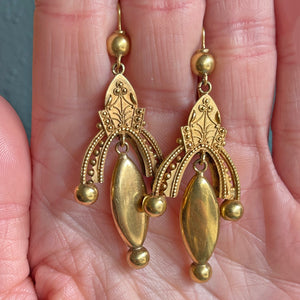 Victorian 15k Gold Etruscan Revival Earrings, c. 1870