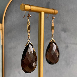 Vintage 9k Gold and Smoky Citrine Drop Earrings, c. 1950