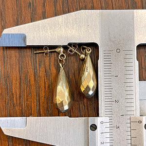 Antique English 9K Gold Faceted Drop Earrings, Circa 1910