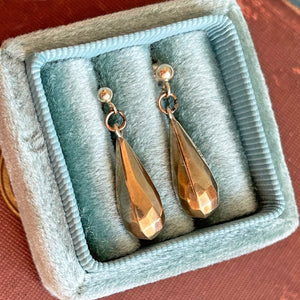 Antique English 9K Gold Faceted Drop Earrings, Circa 1910