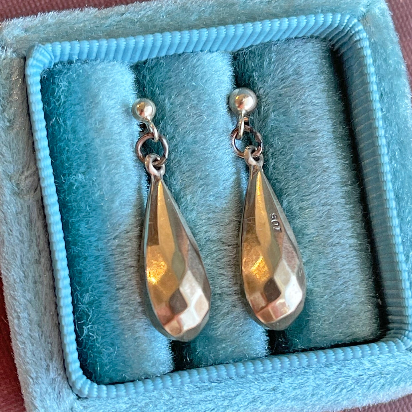 Antique English 9K Gold Faceted Drop Earrings, Circa 1910