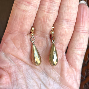 Antique English 9K Gold Faceted Drop Earrings, Circa 1910