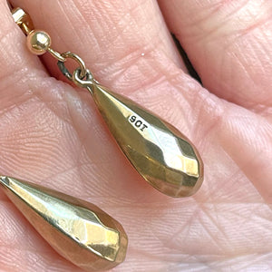 Antique English 9K Gold Faceted Drop Earrings, Circa 1910