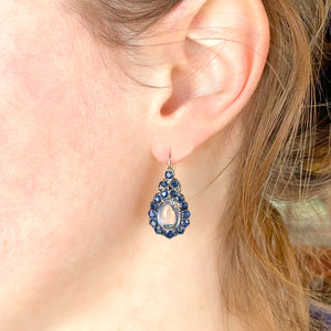 Antique Sapphire Moonstone Teardrop Earrings, c.1920