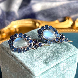 Antique Sapphire Moonstone Teardrop Earrings, c.1920