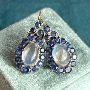 Antique Sapphire Moonstone Teardrop Earrings, c.1920