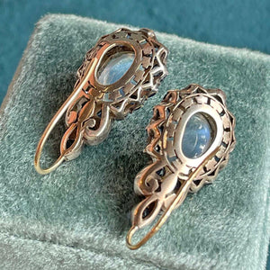 Antique Sapphire Moonstone Teardrop Earrings, c.1920