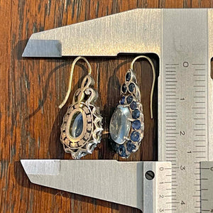 Antique Sapphire Moonstone Teardrop Earrings, c.1920