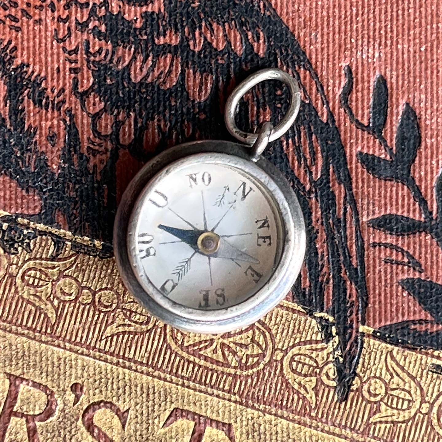 Antique Silver French Compass Fob Pendant