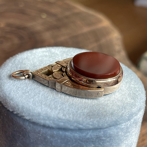 Victorian 9K Gold Carnelian and Bloodstone Spinner Fob Pendant, c.1870s