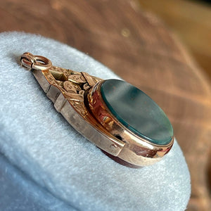 Victorian 9K Gold Carnelian and Bloodstone Spinner Fob Pendant, c.1870s