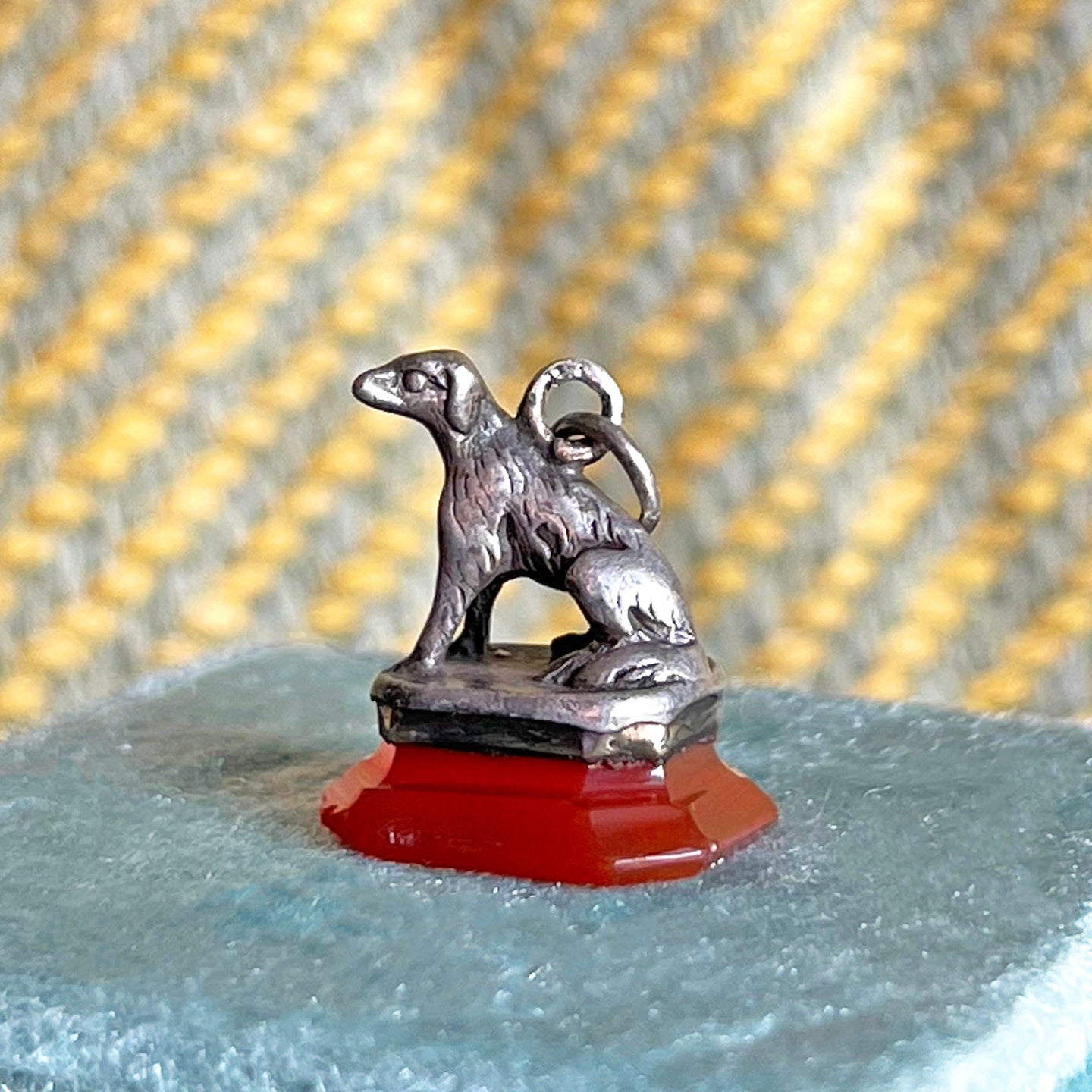 French Silver Dog Fob on Carnelian Base, c. 1780