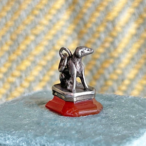 French Silver Dog Fob on Carnelian Base, c. 1780