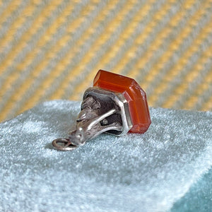 French Silver Dog Fob on Carnelian Base, c. 1780