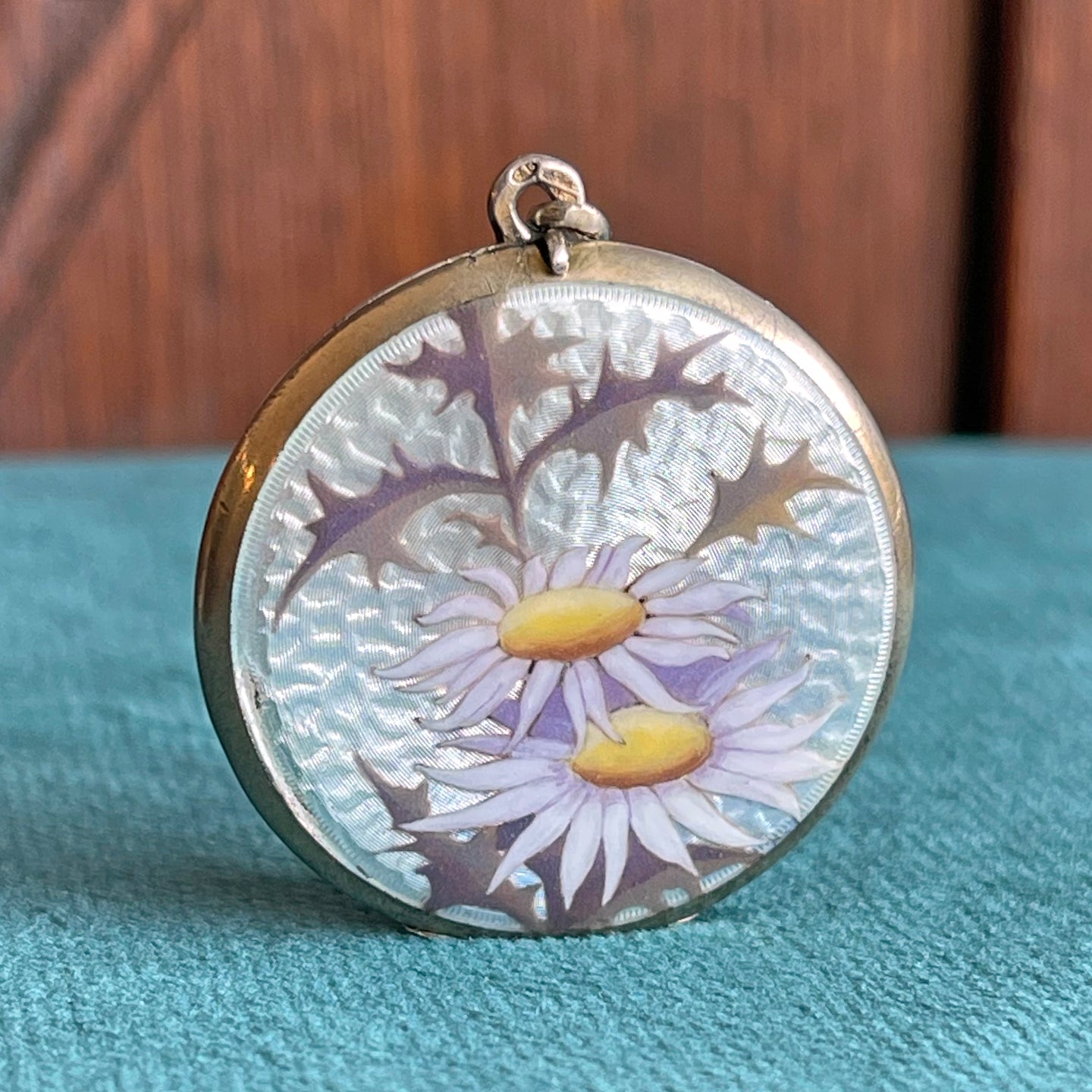 Antique Swiss Enamel Daisy Silver Locket Pendant, c.1910