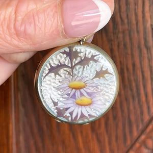 Antique Swiss Enamel Daisy Silver Locket Pendant, c.1910