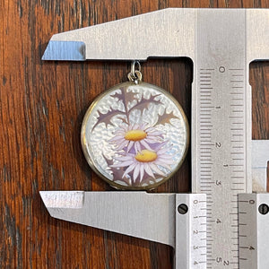 Antique Swiss Enamel Daisy Silver Locket Pendant, c.1910