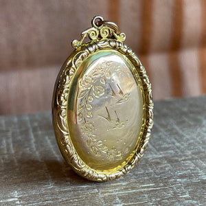 Victorian 9ct Gold Swallow Engraved Locket c.1880