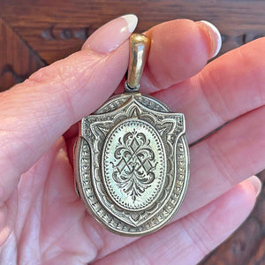 Victorian Gold Engraved Shield Locket Pendant