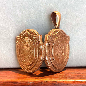 Victorian Gold Engraved Shield Locket Pendant