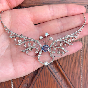 French Belle Epoque Diamond Sapphire Tiara Conversion Necklace 5+cttw Platinum