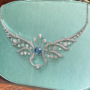 French Belle Epoque Diamond Sapphire Tiara Conversion Necklace 5+cttw Platinum