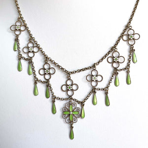 Antique Silver Green Enamel Festoon Necklace Attributed to Marius Hammer