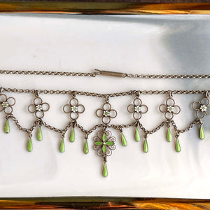 Antique Silver Green Enamel Festoon Necklace Attributed to Marius Hammer