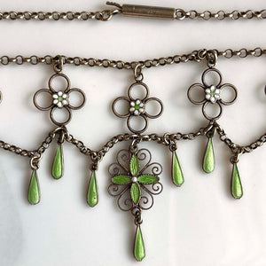 Antique Silver Green Enamel Festoon Necklace Attributed to Marius Hammer