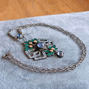 Arts and Crafts Silver Enamel Necklace with Sapphires, Circa 1910