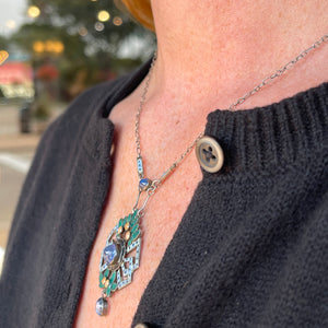 Arts and Crafts Silver Enamel Necklace with Sapphires, Circa 1910