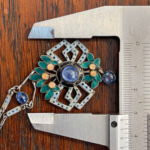 Arts and Crafts Silver Enamel Necklace with Sapphires, Circa 1910