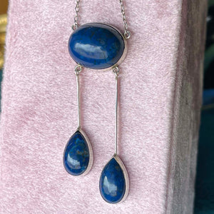 Antique Silver Swiss Lapis Drop Necklace, c. 1910