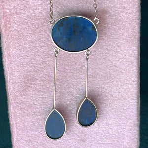 Antique Silver Swiss Lapis Drop Necklace, c. 1910