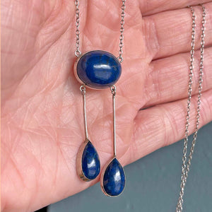 Antique Silver Swiss Lapis Drop Necklace, c. 1910