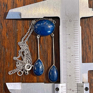 Antique Silver Swiss Lapis Drop Necklace, c. 1910