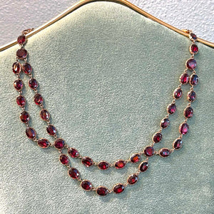 Rare Georgian Garnet Swag Necklace 15k Gold