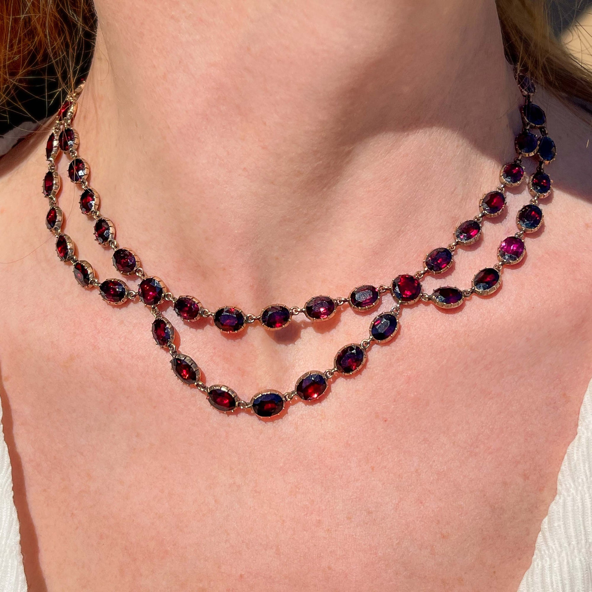 Rare Georgian Garnet Swag Necklace 15k Gold