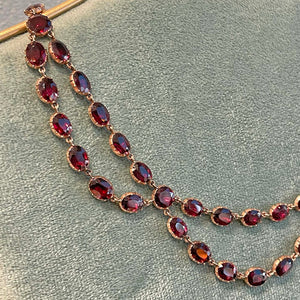 Rare Georgian Garnet Swag Necklace 15k Gold