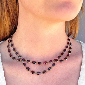 Rare Georgian Garnet Swag Necklace 15k Gold