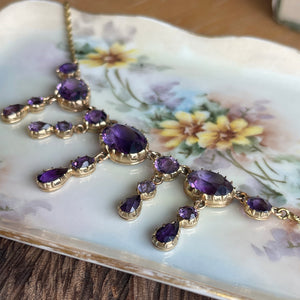 Victorian 14K Gold Amethyst Necklace with 17 Stones, Circa 1890