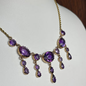 Victorian 14K Gold Amethyst Necklace with 17 Stones, Circa 1890