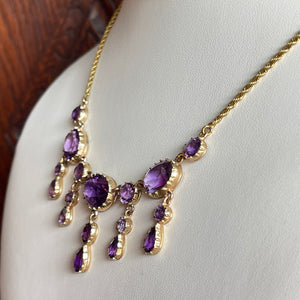 Victorian 14K Gold Amethyst Necklace with 17 Stones, Circa 1890