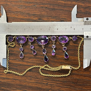 Victorian 14K Gold Amethyst Necklace with 17 Stones, Circa 1890