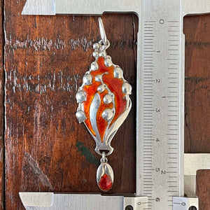 Antique Silver Lily of the Valley Orange Enamel Pendant by Murrle, Bennett and Company