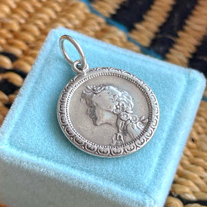 Antique Art Nouveau Silver Pendant Woman in Profile