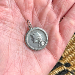 Antique Art Nouveau Silver Pendant Woman in Profile