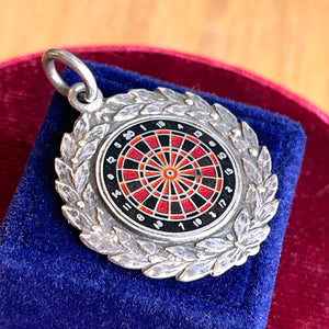 Vintage Silver Dartboard Watch Fob Pendant, England, Circa 1920